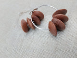 Women's Silver Hoop Earrings Wooden Beads Jewelry Ethnic Handmade