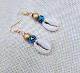Cowrie Earrings Drop Dangle Blue Gold Women Jewelry Ethnic