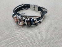 African Silver Leather Bracelet Fashion Statement Size 7.5 Women