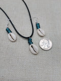 Cowrie Shell Jewelry Set Necklace Earrings Glass Teal Beaded Black Cord Women