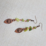Women Earring Copper Green Stone Beaded Jewelry Handmade Long Dangle