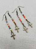 Ankh Earrings Brass Beaded Small Long Dangle Jewelry Women Gift Ideas