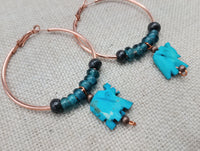 Elephant Earrings Copper Hoop Jewelry Turquoise Beaded Boho Women