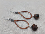 Women Earrings Brown Leather Dangle Beaded Silver Jewelry