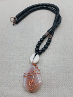 Copper Necklace Beaded Jewelry Handmade Stone Pendant