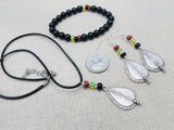 Women Jewelry Set Pan African Earrings Necklace Bracelet Silver Red Black Green Ethnic