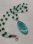 Women's Necklace Green Agate Beaded Lucite Silver Jewelry Long