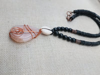 Copper Necklace Beaded Jewelry Handmade Stone Pendant