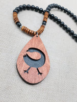 African Sankofa Bird Necklace Adinkra Jewelry Wood Black Brown Beaded Unisex