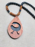 African Sankofa Bird Necklace Adinkra Jewelry Wood Black Brown Beaded Unisex