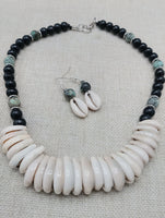 Women Cowrie Shell African Turquoise Beaded Necklace Jewelry Set Necklace Earrings Handmade Gift