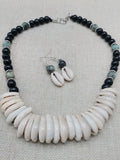 Women Cowrie Shell African Turquoise Beaded Necklace Jewelry Set Necklace Earrings Handmade Gift
