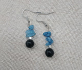 Blue Black Small Beaded Earrings Silver Jewelry Women Dangle