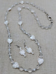 Mother of Pearl Necklace  Women Jewelry Set Lucite Beads Long Silver White Wedding Gift Idea
