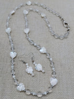 Mother of Pearl Necklace  Women Jewelry Set Lucite Beads Long Silver White Wedding Gift Idea
