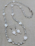 Mother of Pearl Necklace  Women Jewelry Set Lucite Beads Long Silver White Wedding Gift Idea