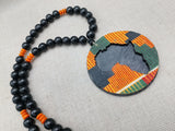 African Kente Necklace Pendant Black Orange Beaded Original Jewelry Handmade Statement Gift Idea Men Women