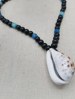 African Necklace Men Large Cowrie Shell Jewelry Black Blue Statement Beaded Ethnic