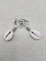 Cowrie Clip On Earrings Silver Women Jewelry Handmade Dangle
