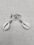 Cowrie Clip On Earrings Silver Women Jewelry Handmade Dangle