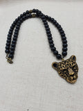 Men Necklace Panther Cheetah Beaded Jewelry Black Antique Gold Gift Idea