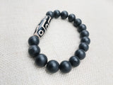 Men Jewelry Bracelets Black Agate Stone Ethnic Statement Beaded 8 inch