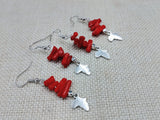 African Earrings Silver Red Dangle Jewelry Drop Women Ethnic