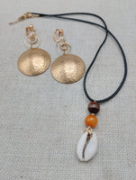 Women Jewelry Set Necklace Earrings Handmade Statement Gift Gold Tone Cowrie Bohemian Minimalist