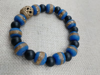 African Bracelet Ghana Beads Men Jewelry Size 8 Gift Black Blue Statement