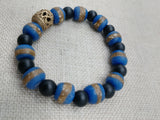 African Bracelet Ghana Beads Men Jewelry Size 8 Gift Black Blue Statement