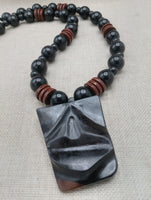 African Wooden Necklace Lips Black Brown Carved Beaded Jewelry Men Gift Ideas