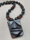 African Wooden Necklace Lips Black Brown Carved Beaded Jewelry Men Gift Ideas