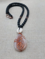 Copper Necklace Beaded Jewelry Handmade Stone Pendant