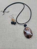 Women Jewelry Set  Agate Beaded Cord Necklace Small Earrings
