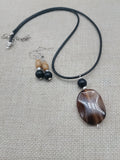 Women Jewelry Set  Agate Beaded Cord Necklace Small Earrings