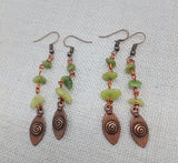 Women Earring Copper Green Stone Beaded Jewelry Handmade Long Dangle