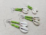 Summer Green Earrings Beaded Cowrie Women Silver Dangle Jewelry