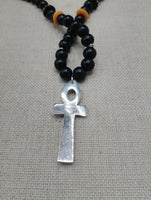 Silver Ankh Necklace Egyptian Black Yellow Beaded Ankhs Pendant Men Gift Ideas