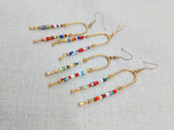 Gold Earrings Beaded Dangle Drop Women Long Colorful Glass Beads