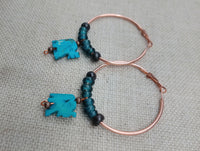 Elephant Earrings Copper Hoop Jewelry Turquoise Beaded Boho Women
