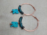 Elephant Earrings Copper Hoop Jewelry Turquoise Beaded Boho Women