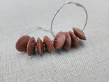 Women's Silver Hoop Earrings Wooden Beads Jewelry Ethnic Handmade