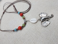 Silver Elephant Pendant Colorful Dangle Necklace Red Blue Green Cowrie Adjustable Women Jewelry