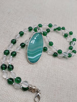 Women's Necklace Green Agate Beaded Lucite Silver Jewelry Long
