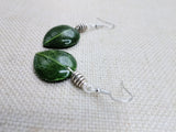 Women Earrings Fall Jewelry Leaves Green Silver Dangle Women