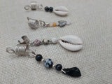 Dreadlocks Hair Accessories Jewelry Cowrie Stone Beaded Silver Twist Braids Locs Set of 4