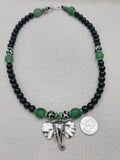 Elephant Necklace Jewelry Silver Black Green Beaded Animal Pendant Unisex