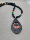 African Adinkra Sankofa Bird Necklace Women Men Wooden Beaded Black Red Yellow Green