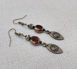 Boho Earrings Women Red Drop Women Jewelry Brass Antique Bronze