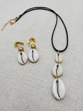 Women Jewelry Set Cowrie Necklace Clip On Earrings Gold Non Pierced Dangle Gift Set Birthday
